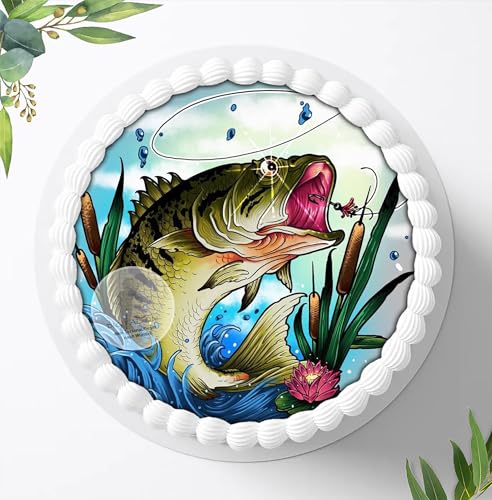 Für die Geburtstags Torte, Fishing, Angler, Fisch, Karpfen,Haken, Essbares Foto für Torten, Fondant, Tortenaufleger Ø 20cm, 0110z von Digital-on