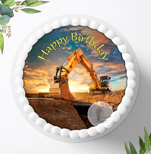 Für die Geburtstags Torte, Zuckerbild Baustelle Bagger, Essbares Foto für Torten, Fondant, Tortenaufleger Ø 20cm, 0603c von Digital-on