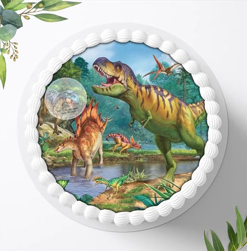 Für die Geburtstags Torte, Zuckerbild mit dem Motiv: Dinosaurier, Dino, Essbares Foto für Torten, Fondant, Tortenaufleger Ø 20cm, 0260c von Digital-on