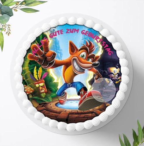 Für die Geburtstags Torte mit Wunschname, Zuckerbild kompatibel mit: Crash Bandicoot, Essbares Foto für Torten, Fondant, Tortenaufleger Ø 20cm, 0090z von Digital-on