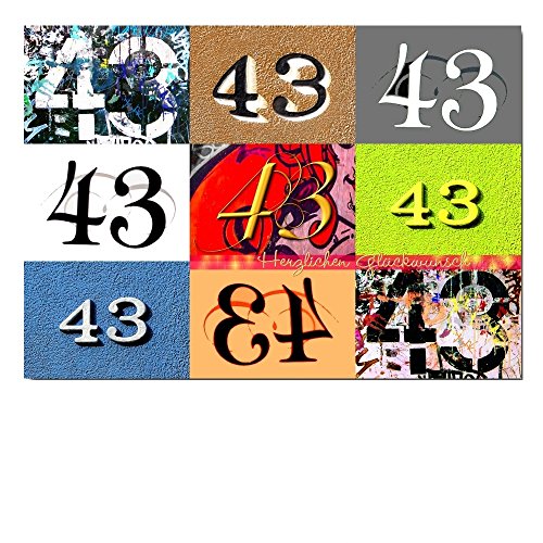 DigitalOase Glückwunschkarte 43. Geburtstag Jubiläumskarte 43. Jubiläum A5 Geburtstagskarte Grußkarte Klappkarte Umschlag #LETTERS von DigitalOase