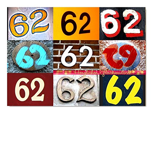 DigitalOase Glückwunschkarte 62. Geburtstag A5 Geburtstagskarte Grußkarte Klappkarte Umschlag #VAR62A5 (LETTERS) von DigitalOase