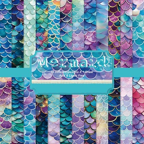 24 Meerjungfrauen-Skalen-Scrapbook-Papierbögen, 15,2 x 15,2 cm, Glitzerwaage, ideal für DIY-Karten, Tagebücher, Geschenkpapier (A) von DiiWmme