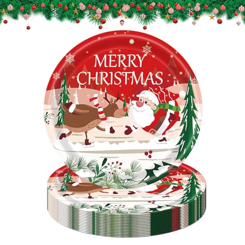 DiiWmme 16 Stück Weihnachtsfeier Pappteller 9 Zoll Roter Weihnachtsmann Elch Weihnachten Pappteller Weihnachtsfeier Geschirr für Weihnachtsfeier Zubehör Tischdekorationen (A) von DiiWmme