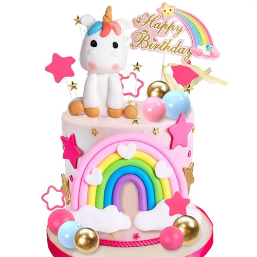 Einhorn-Geburtstagskuchendekorationen, Regenbogen-Partyzubehör mit Schaumstoffkugeln, Sternen und Kuchenspießen für Kinderfeier, Baby-Party, 29 Stück Einhorn-Geburtstagskuchendekorationen, Regenbogen-Partyzubehör mit Schaumstoffkugeln, Sternen und Kuchenspießen für Kinderfeier, Baby-Party, 29 Stück von DiiWmme