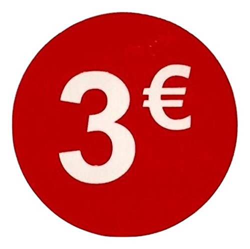 3€ Euro Aufkleber 1000 Pack Aufkleber 35mm rot Preisaufkleber (Price Stickers), DiiliHiiiri von DiiliHiiri