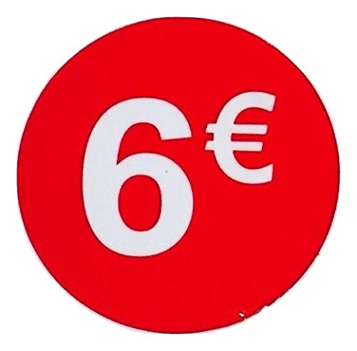 6€ Euro Aufkleber 1000 Pack Aufkleber 35mm rot Preisaufkleber (Price Stickers), DiiliHiiiri von DiiliHiiri