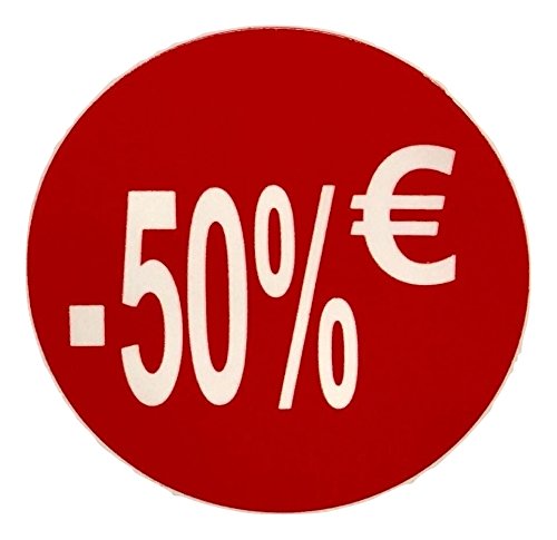 Preisschilder, 50% Euro, Packung mit 1000 Aufklebern, rot, rot, selbstklebend, ausfahrbar, Preise, Aufkleber für Rabatte, Angebote von DiiliHiiri