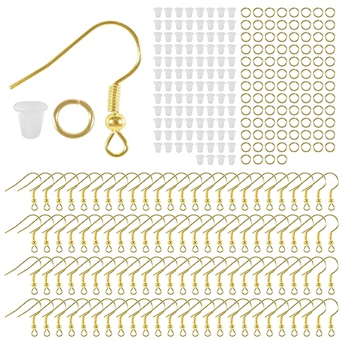 300 Stück Ohrringhaken für Schmuck, Ohrringherstellungs-Set, hypoallergene Ohrringhaken, Fischhaken-Ohrringe mit Biegeringen und Ohrring-Verschlüssen für DIY-Schmuckherstellung (Goldfarben) von Diitao