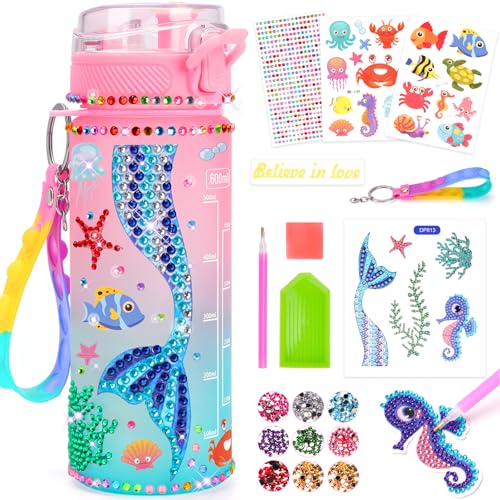 Bastelset Kinder ab 6 Jahre, Basteln Mädchen 6 8 10 Jahre Trinkflasche Geschenk Mädchen 5-6-7-8-9 Jahre Meerjungfrau Diamond Painting Kinder Spielzeug ab 4-12 Jahre Mädchen Geburtstags geschenk von Dikence