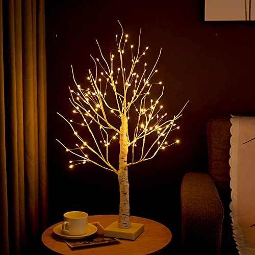 Birke Lichterbaum Innen 60cm, 144 Warmweiß LEDs Baum Lichter Bäumchen Dekozweige Batteriebetrieb Weihnachtsdeko für Party Geburtstag Hochzeit von DiliDala