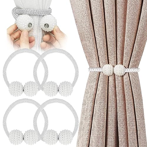 4 Stück Raffhalter für Vorhänge Magnetisch, Gardinen Raffhalter Magnet, Magnetische Vorhang Raffhalter mit Perlen, Vorhanghalter Seil, Duschvorhang Rückhalter, Geeignet für Zuhause, Büro, Hotel(Weiß) 4 Stück Raffhalter für Vorhänge Magnetisch, Gardinen Raffhalter Magnet, Magnetische Vorhang Raffhalter mit Perlen, Vorhanghalter Seil, Duschvorhang Rückhalter, Geeignet für Zuhause, Büro, Hotel(Weiß) von Dilightnews
