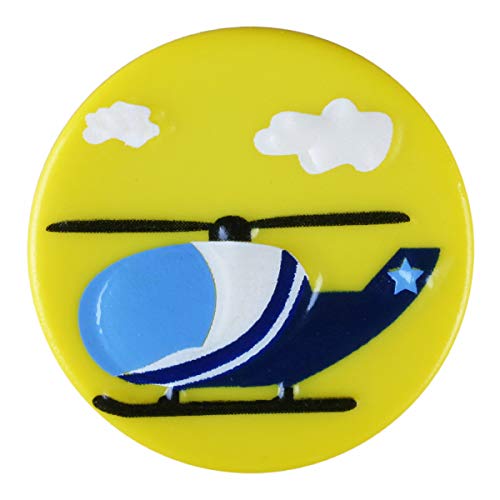 Dill Buttons Kinderknopf Polyamid rund mit Hubschraubermotiv und Öse - Größe: 18mm - Farbe: gelb - Art.Nr. 281188 von Dill Buttons