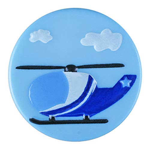 Kinderknopf Polyamid rund mit Hubschraubermotiv und Öse - Größe: 15mm - Farbe: blau - Art.Nr. 261381 von Dill Buttons