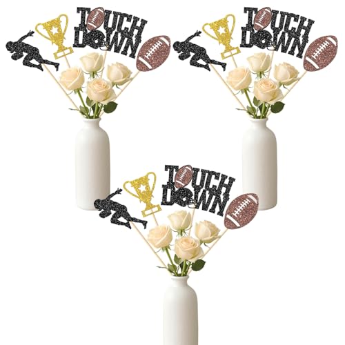 12 Stück Fußball-Mittelstück-Stäbchen, Geburtstag, Rugbyg, Party-Dekorationen, Glitzer, Geburtstagsparty-Dekorationen für Partyzubehör von Dill-Dall