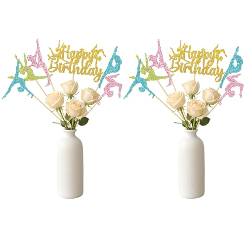 Gymmastics Geburtstags-Mittelstück-Stäbchen, "Happy Birthday", glitzernde Blumen-Tischdekorationen für Mädchen, Geburtstagsparty, Babyparty, Kuchendekoration, 5., 10., 15. Geburtstag, Partydekoration Gymmastics Geburtstags-Mittelstück-Stäbchen, "Happy Birthday", glitzernde Blumen-Tischdekorationen für Mädchen, Geburtstagsparty, Babyparty, Kuchendekoration, 5., 10., 15. Geburtstag, Partydekoration von Dill-Dall