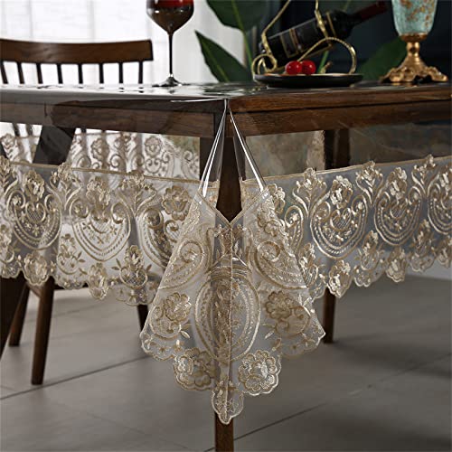Wasserdichte Kunststoff-Tischdecke, Vinyl PVC Rechteckig Mit Spitze Makramee, Ölresistent für Esstische, Partys und Feiertage (Braun, 150x220cm) von Dimatic