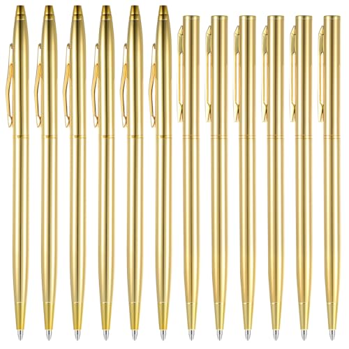 12 Stück Gold Kugelschreiber Einziehbare 1mm Tinte Stifte Metall Schwarze Tinte Kugelschreibers Schlank Kugelschreiber Handwriting Arbeit Stift für Business Hochzeit Büro Männer Frauen Schreiben von Dimeho