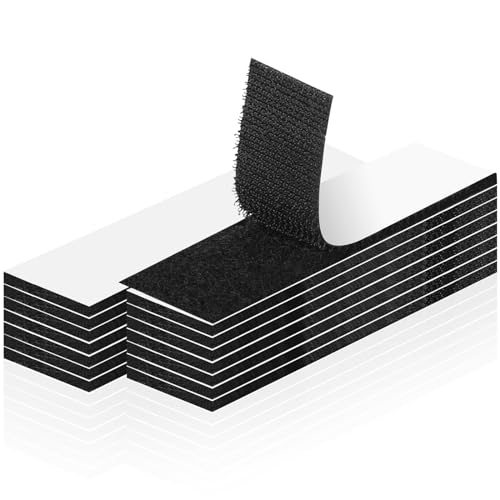 Dimeho 15 Sets Klettstreifen mit Kleber 2,5 x 10,2 cm starke Rückseite selbstklebendes Befestigungsband für Büro und Zuhause (schwarz) von Dimeho