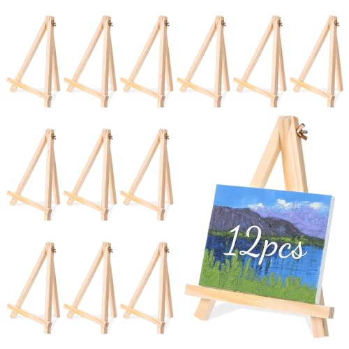 Dimeho 22,9 cm große Holzstaffeleien, 12 Stück, Tischstaffelei, Ständer, Kunst, Handwerk, Malerei, Party, Staffelei für Display, tragbare Leinwand, Foto, Bild, Schilderhalter von Dimeho