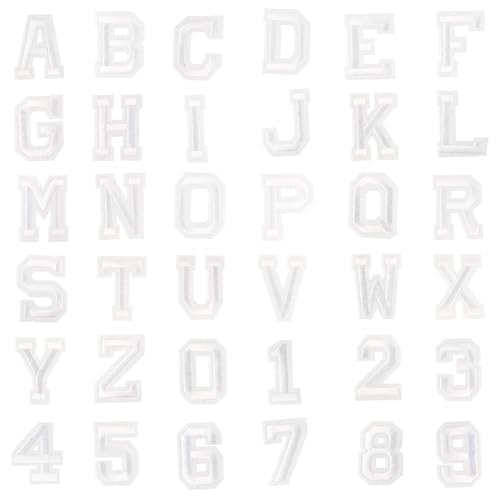 Dimeho 36 Stück Buchstaben und Zahlen Aufnäher zum Aufbügeln Vinyl bestickte Alphabet Aufkleber Buchstaben A-Z Zahlen 0–9 Applikation für Kleidung Jeans Kleid T-Shirt DIY Bastelzubehör (weiß) von Dimeho