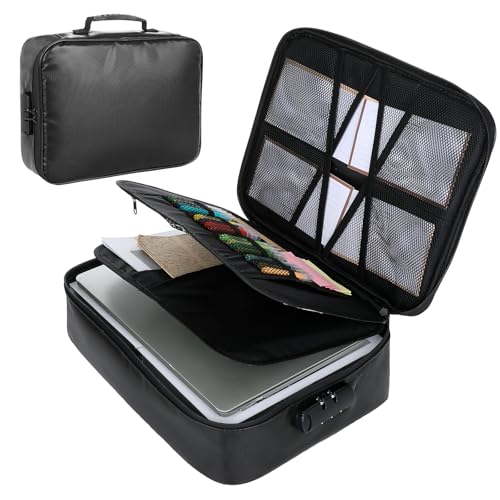 Dimeho Feuerfeste Dokumentenbox mit Schloss, wasserdichter Datei-Organizer, tragbar, für Reisen, sichere Aufbewahrung, schwarz, isolierter Dokumentenhalter für wichtige Dokumente, Reisepass Dimeho Feuerfeste Dokumentenbox mit Schloss, wasserdichter Datei-Organizer, tragbar, für Reisen, sichere Aufbewahrung, schwarz, isolierter Dokumentenhalter für wichtige Dokumente, Reisepass von Dimeho