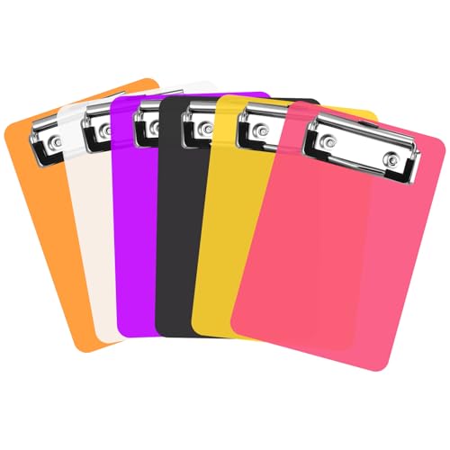 Dimeho Mini-Klemmbrett, 6 Stück Kleine Klemmbretter Bunte Robuste Leichte Kunststoff-Klemmbretter A6 Memo Größe mit Niedrigem Profil Clip Taschenclip Brett für Büros Klassenzimmer Pflege Einkaufsliste von Dimeho