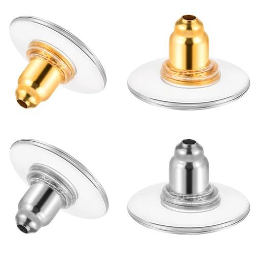 Dimeho Ohrring Stopper, 200 Stück Ohrstecker Verschluss Universal Ohrring-sicherheit Ohrringverschluss Ohrstecker Schnalle mit Klar Silikon Auflage Ohrring Rücken für Damen, Silber und Gold von Dimeho