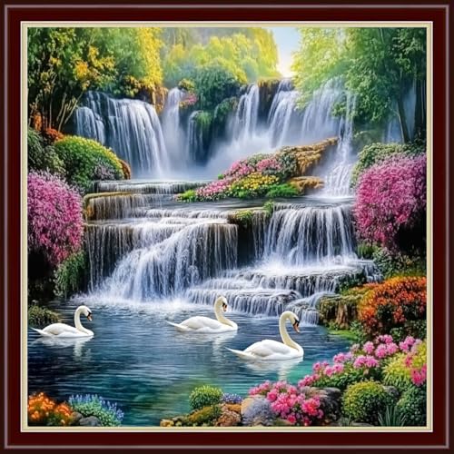 Dimensean Gestempeltes Kreuzstich-Set, komplettes Sortiment an Stickmustern, Starter-Sets für Anfänger, Erwachsene oder Kinder, DIY-Kreuzstich, Nadelspitzen-Kits, 11 CT-Swan Lake Wasserfall, 45,7 x Dimensean Gestempeltes Kreuzstich-Set, komplettes Sortiment an Stickmustern, Starter-Sets für Anfänger, Erwachsene oder Kinder, DIY-Kreuzstich, Nadelspitzen-Kits, 11 CT-Swan Lake Wasserfall, 45,7 x von Dimensean
