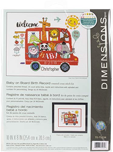 Dimensions 53123 D70-75534 Kreuzstich-Set, Motiv: Geburtsdatum: Baby an Bord, verschiedene Farben, Stoff Baumwolle, One size von Dimensions