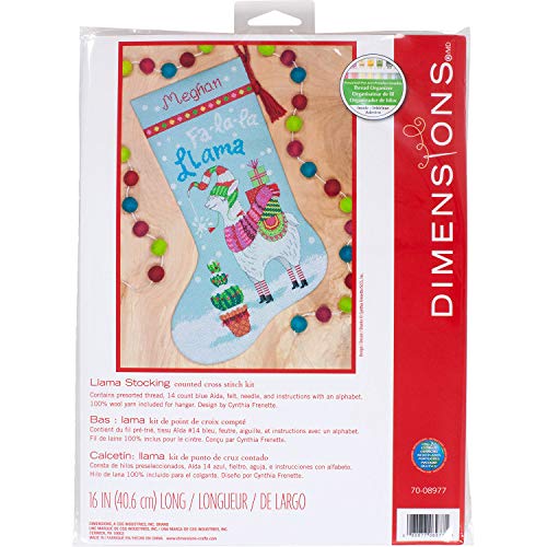 Dimensions 70-08977, Blau, Kreuzstich Fa La Llama, personalisiertes Weihnachtsstrumpf-Set, 14 Zählmuster, 40,6 cm, Wolle von Dimensions