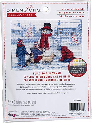 Dimensions 70–08993 Building a Snowman Stickerei Weihnachten Kreuzstich-Set, 17,8 x 12,7 cm, 14 Stück, weißer Aida, mehrfarbig von Dimensions