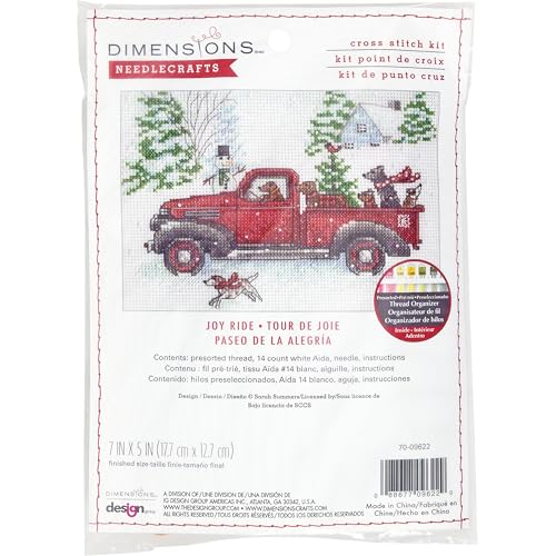 Dimensions 70-09622 Joy Ride Mini-Kreuzstich-Set, Anfänger, 17,8 x 12,7 cm, 14 Cnt, weißer Aida, 4-teilig von Dimensions