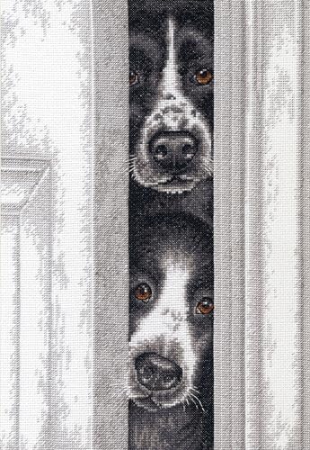 Dimensions 70-35400 Kreuzstich-Set, Motiv Peeking Pups, 14 Karat, weißer Aida-Stoff, mehrfarbig, Finished Project 10" x 14", 4 Count von Dimensions