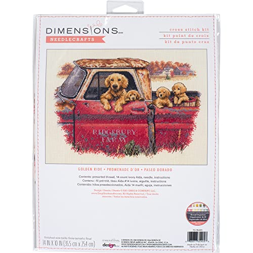 Dimensions 70-35405 Kreuzstich-Set, Golden Ride Dog, 14 Knt. Aida, 35,6 x 25,4 cm von Dimensions