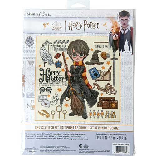 Dimensions 70-35416 Magical Design Harry Potter Kreuzstich-Set für Anfänger, 27,9 x 27,9 cm, 14 Cnt. Ivory Aida, 4 Stück von Dimensions