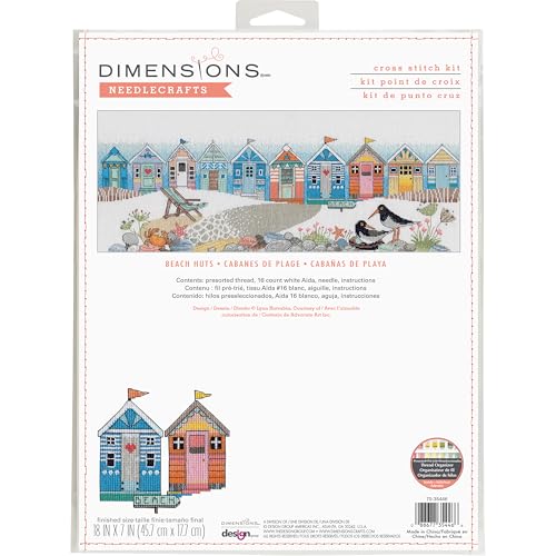 Dimensions 70-35446 Kreuzstich-Set, Motiv: Strandhütten, 20,3 x 17,8 cm, 16 Cnt, weißer Aida, 4-teilig von Dimensions
