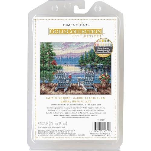 Dimensions 70-65231 Petite Gold Collection Kreuzstich-Set, Motiv: Lakeside Morning, fortgeschrittene Zählmuster, 17,8 x 12,7 cm, 18 cnt. elfenbeinfarbener Aida, 4-teilig Dimensions 70-65231 Petite Gold Collection Kreuzstich-Set, Motiv: Lakeside Morning, fortgeschrittene Zählmuster, 17,8 x 12,7 cm, 18 cnt. elfenbeinfarbener Aida, 4-teilig von Dimensions