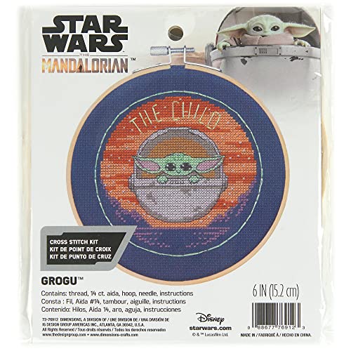 Dimensions 72-76912 Star Wars The Mandalorian Grogu Kreuzstich-Set, 15,2 cm D, 14 Cnt. Navy Aida, 5-teilig von Dimensions
