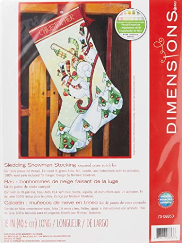 Dimensions D70-08853, Weihnachtsstrumpf mit rodelnden Schneemännern zum Selbstbesticken von Dimensions