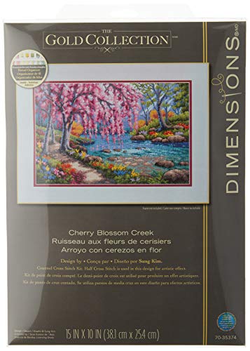 Dimensions D70-35374 Cherry Blossom Creek Gold Collection Kreuzstich-Set, Aida-Stoff, Fadenzahl 16, 25,4 x 38,1 cm, Hellblau Counted Cross Stitch, 38.1 x 25.4cm von Dimensions