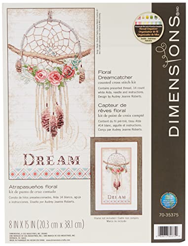 Dimensions D70-35375 Dream Catcher Kit, 14 Count White Aida Cloth, 8" x 15" Counted Cross Stitch: Floral Dreamcatcher, 20.3 x 38.1cm von Dimensions