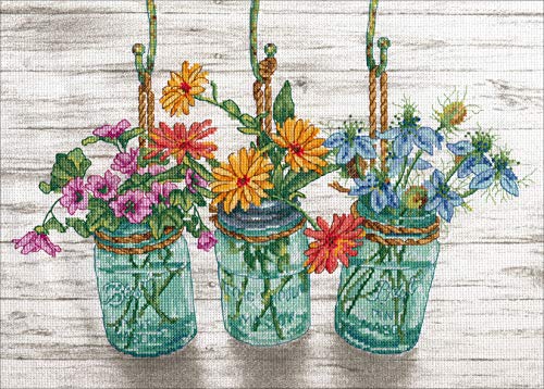 Dimensions D70-35378 Flowers in Mason Kreuzstich-Set, 14-fädiger Aida-Stoff, 35,6 x 25,4 cm Counted Cross Stitch: Flowering Jars, 35.5 x 25.4cm von Dimensions