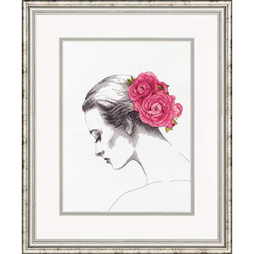 Dimensions D70-35379 Flowers in Hair Silhouette Kit, 14 Count White Aida, 9" x 12" Counted Cross Stitch: Floral Portrait, 22.8 x 30.4cm von Dimensions
