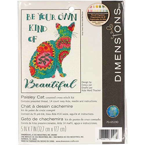 Dimensions D70-65190 Be Your Own Kind of Beautiful' Paisley Cat Kit, 14 Count Ivory Aida Cloth, 5'' x 7'' Counted Cross Stitch, 12.7 x 17.7cm Dimensions D70-65190 Be Your Own Kind of Beautiful' Paisley Cat Kit, 14 Count Ivory Aida Cloth, 5'' x 7'' Counted Cross Stitch, 12.7 x 17.7cm von Dimensions