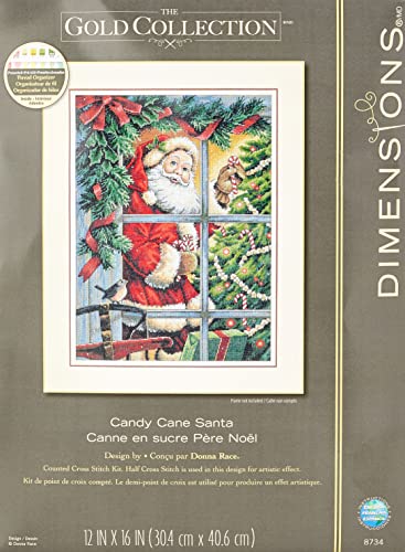 Dimensions Gezählter Kreuzstick Set, Gold Candy Cane Santa, c1 von Dimensions