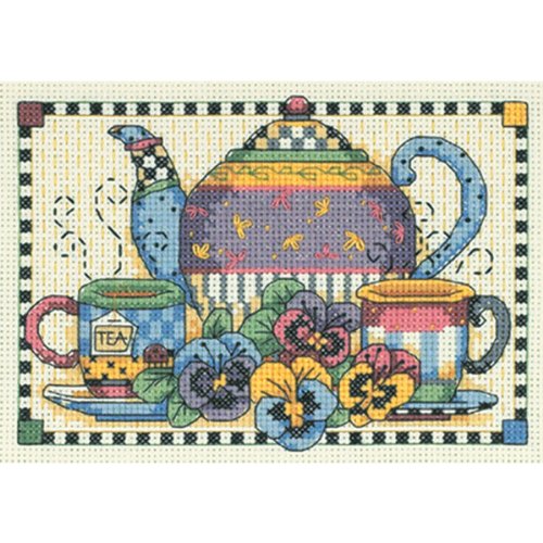 Dimensions Gezählter Kreuzstick Set, Teatime Pansies von Dimensions