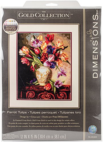 Dimensions Gold Collection Parrot Tulips Cross Stitch Kit - 12"X15" 18 Count - Gold - Für Erwachsene - Unfalzbar von Dimensions