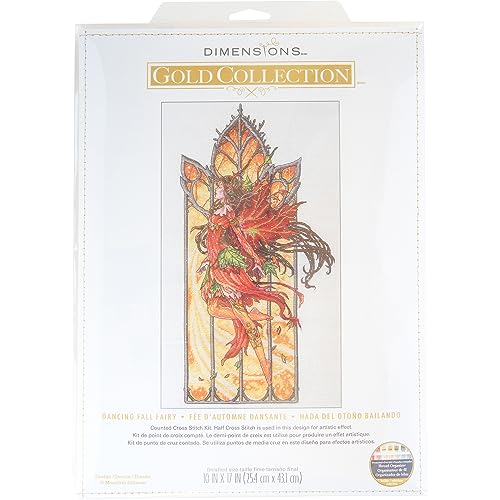 Dimensions Gold Collection Kreuzstich-Set, Motiv: Tanzende Herbstfee, 25,4 x 43,2 cm, 18 cnt, elfenbeinfarbener Aida-Stoff, 7-teilig von Dimensions