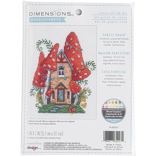 Dimensions Forest House Kreuzstich-Set für Anfänger, 12,7 x 17,8 cm, 14 Cnt, weißer Aida, 4 Stück von Dimensions